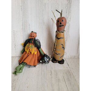 Vintage doll pumpkin jack of lantern primitive set Halloween gourd fall decor fi